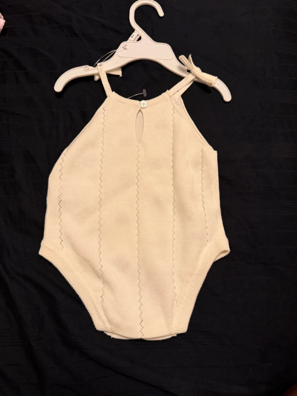 Cream Knit Cherry-Embroidered Baby One-Piece Romper by Between